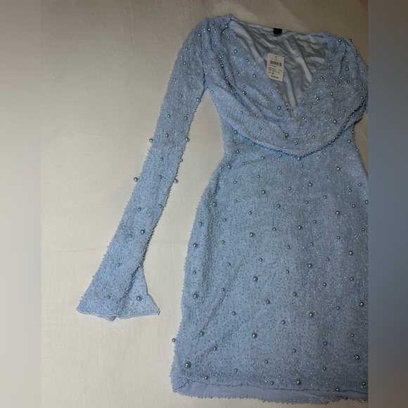 Bianca Long Sleeve Faux Pearl Beaded Mini Dress - Picture 9 of 11